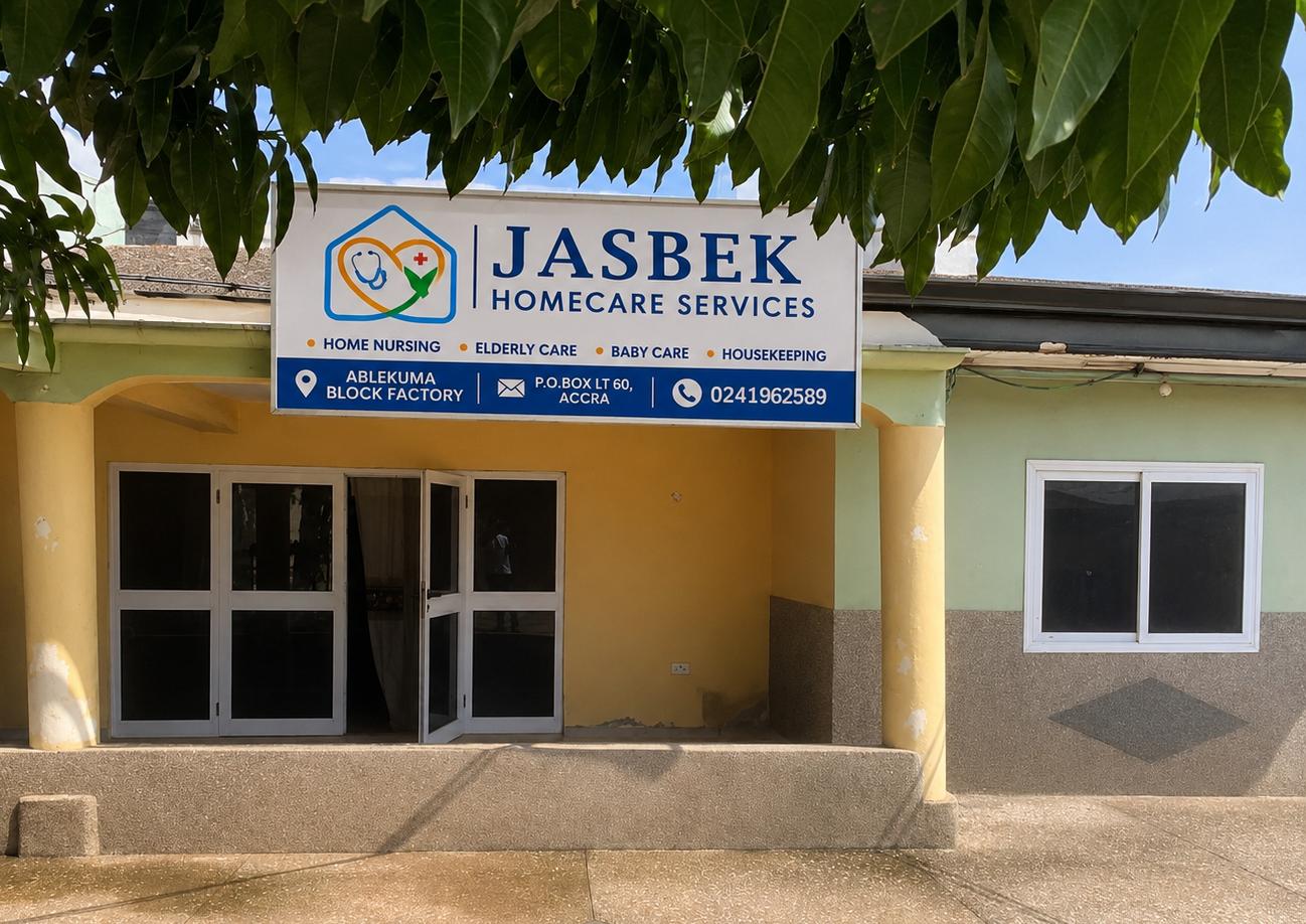 JASBEK Home Care Services office signboard at Ablekuma.