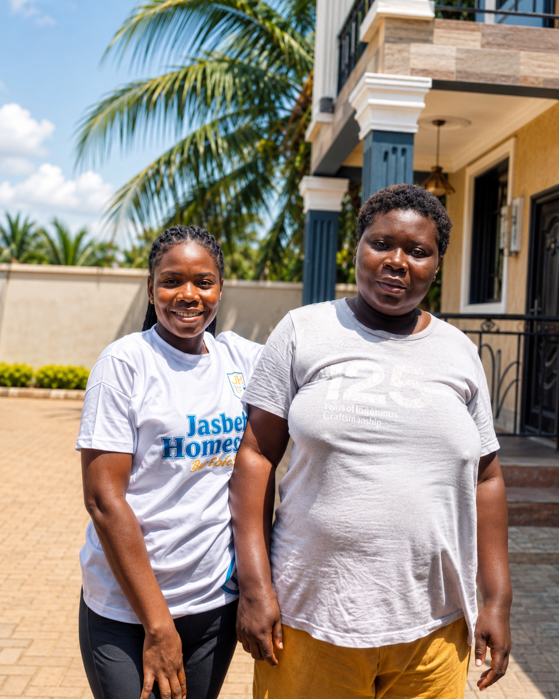 JASBEK caregiver and client standing together outside a home.